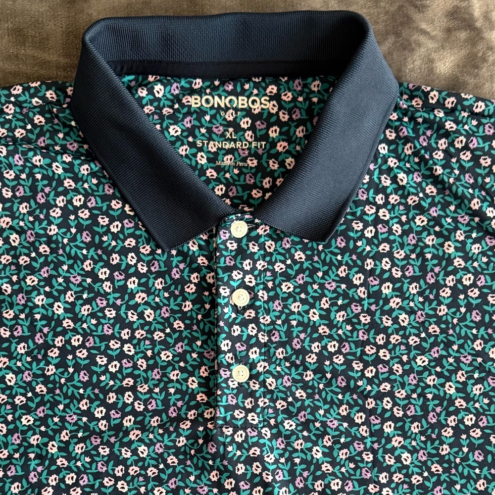 Bonobos Golf Mens XL Navy Leesville Floral Standard Fit Performance Polo Shirt